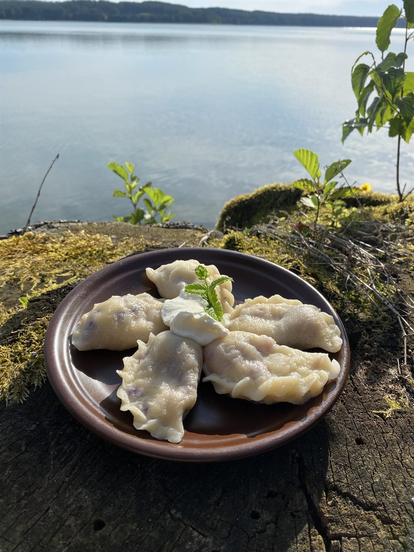 pierogi na talerzu, jezioro